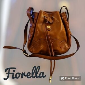 VTG FIORELLA Made in Italy Brown Leather Drawstring Bucket Bag